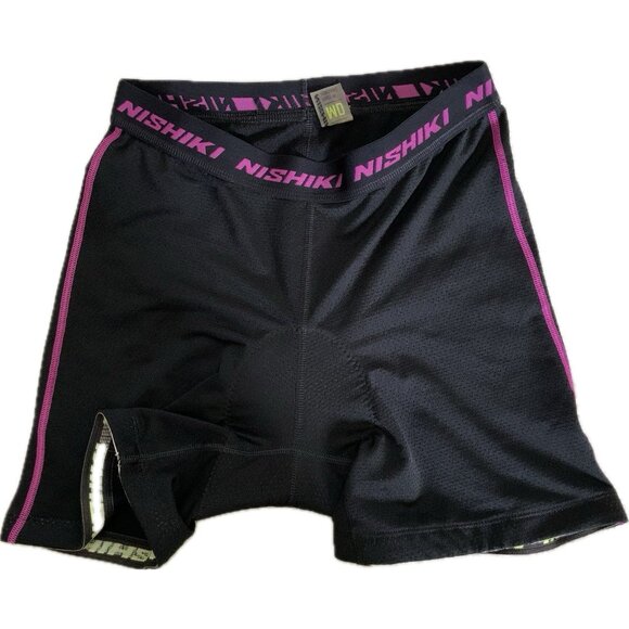 Nishiki Womens Padded Cycling Shorts Medium Black Pink Bike 5" Inseam - Picture 1 of 8